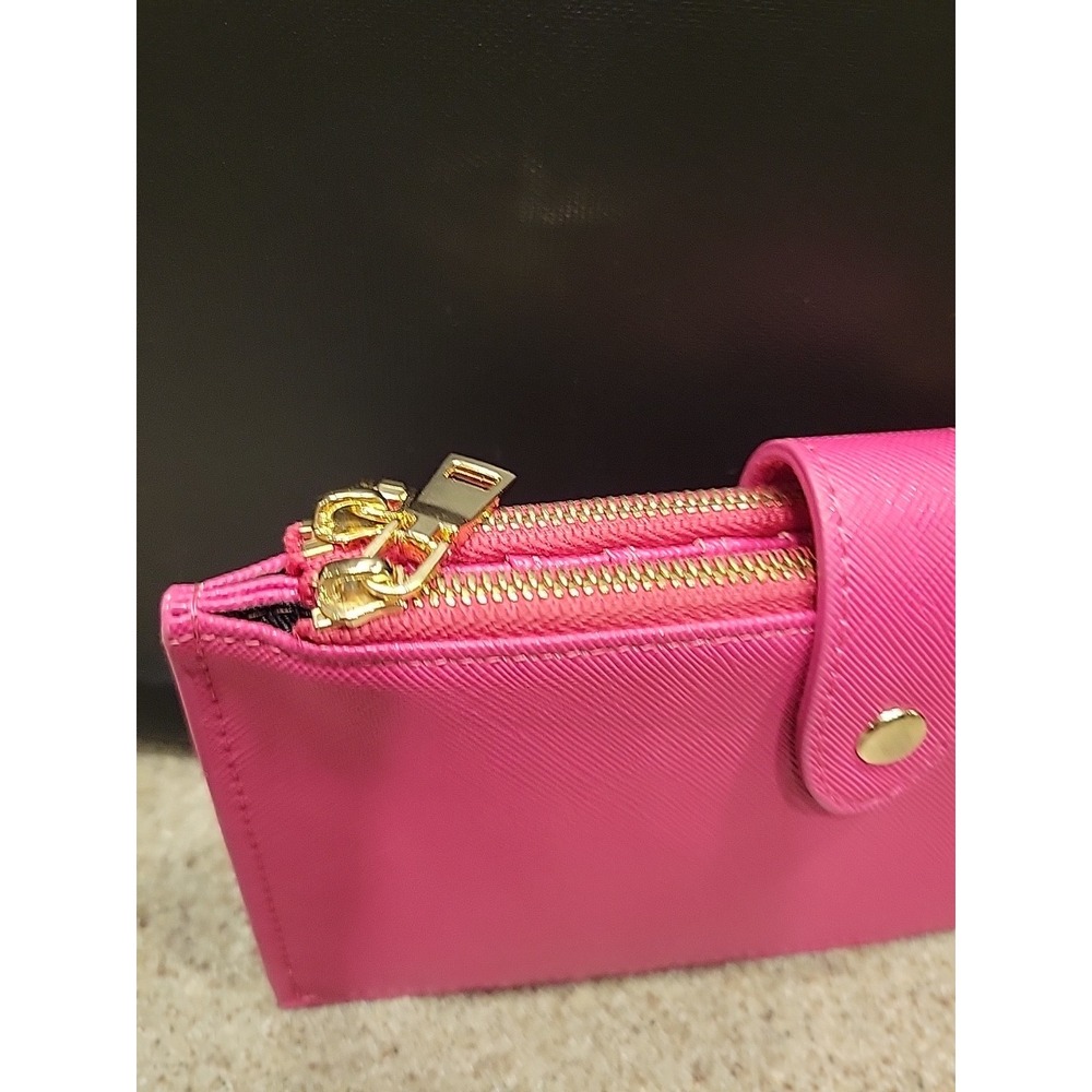 Travelambo Pink Bifold 17 Card Wallet W/ Two Gold-Toned Zipper Compartments - Picture 3 of 11